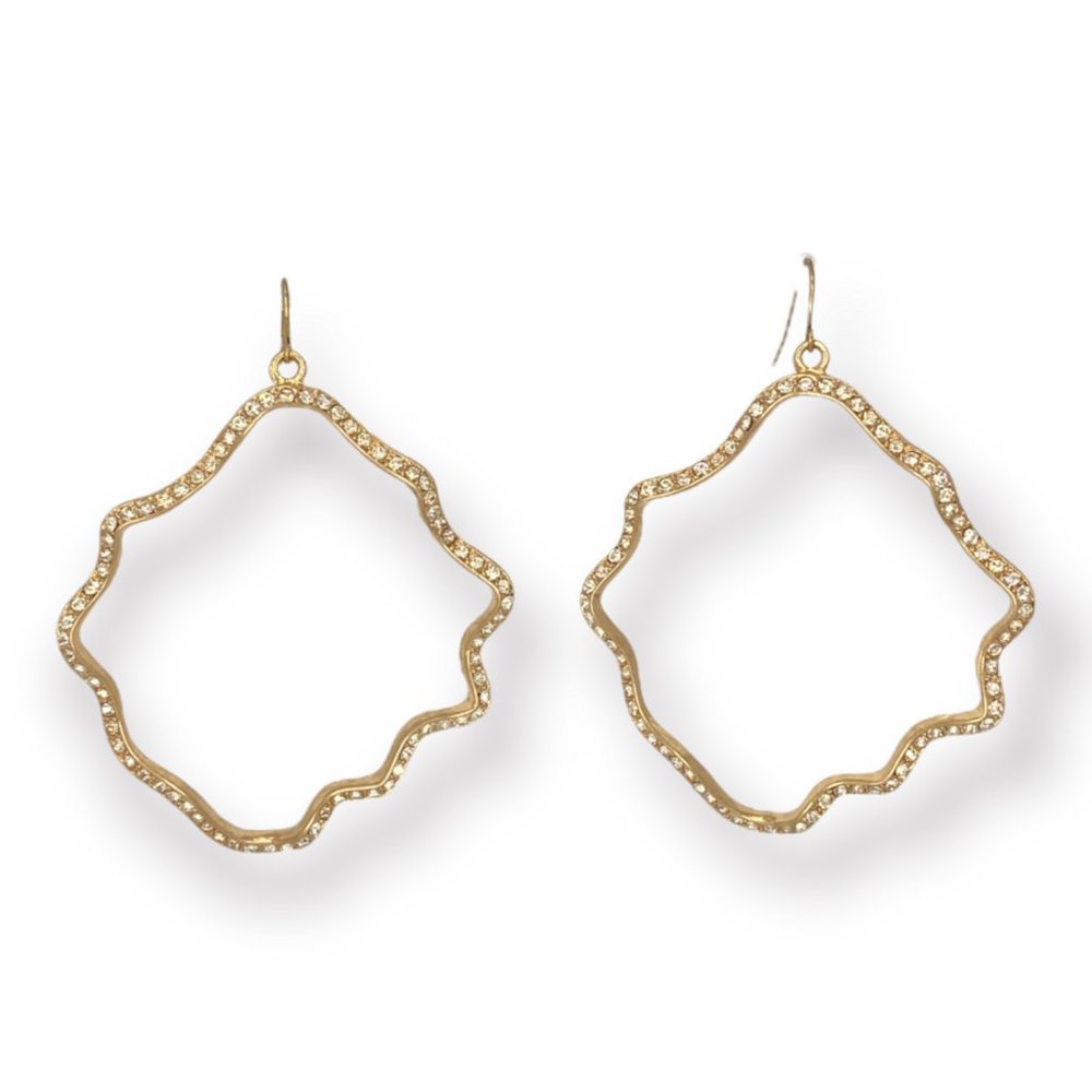 NEW Badgley Mischka Gold Rhinestone Pave Large Wavy Hoop Earrings